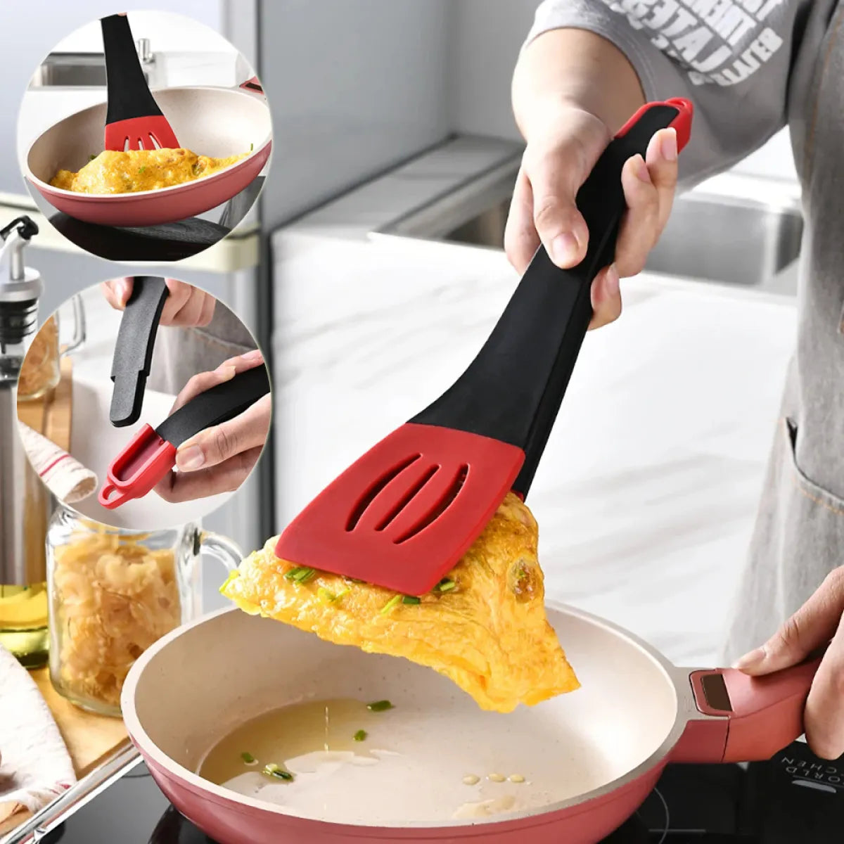 3-in-1 Silicone Frying Spatula Clip